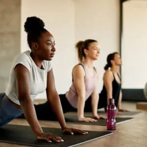 Group yoga session in studio